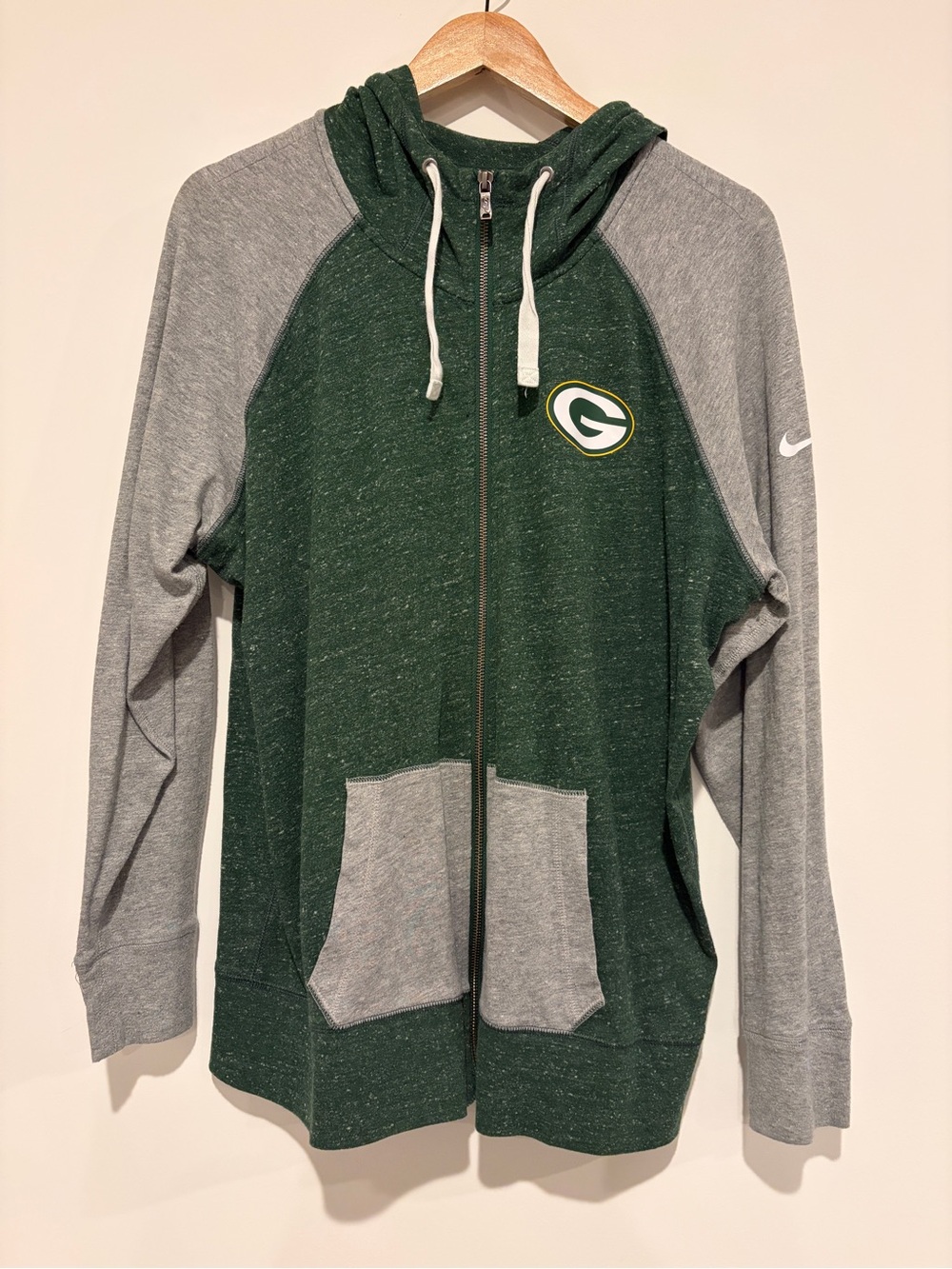 Nike Women's Size XXL 2XL Grey Green Bay Packers Gym Vintage Full Zip Hoodie